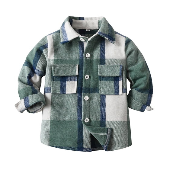 UAYOTSE Boys Plaid Button up Shirt Toddler Long Sleeve Collared Shirts Jacket Kids Fall Clothes(12-18 Months,T29-Green)