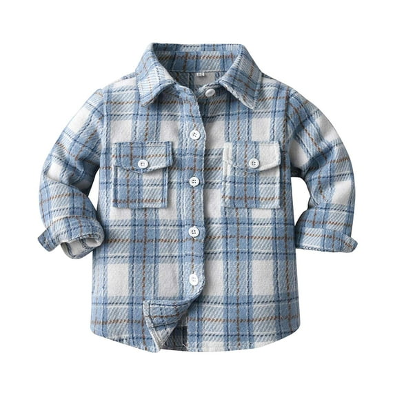 UAYOTSE Kids Little Boys Girls Baby Long Sleeve Button up Red Plaid Flannel Shirt Plaid Girl Boy(12-18 Months,T3-Blue)