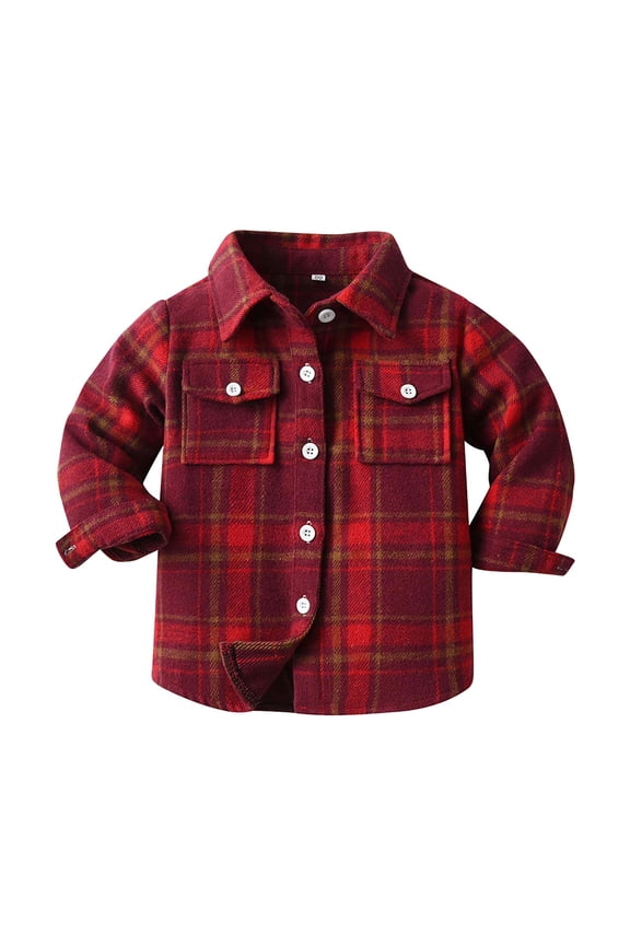 Boys Plaid Flannel Shirts Long Sleeve Casual Button Down Shirts Collared Fall Clothes(6-7 Years,T127-Red)
