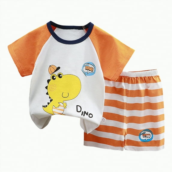 UAYOTSE Boys Short Sleeved Shorts Suit Comfortable Breathable Fabric Fashionable Cute Cartoon Print Boy Suit,Sizes 7-8 Years