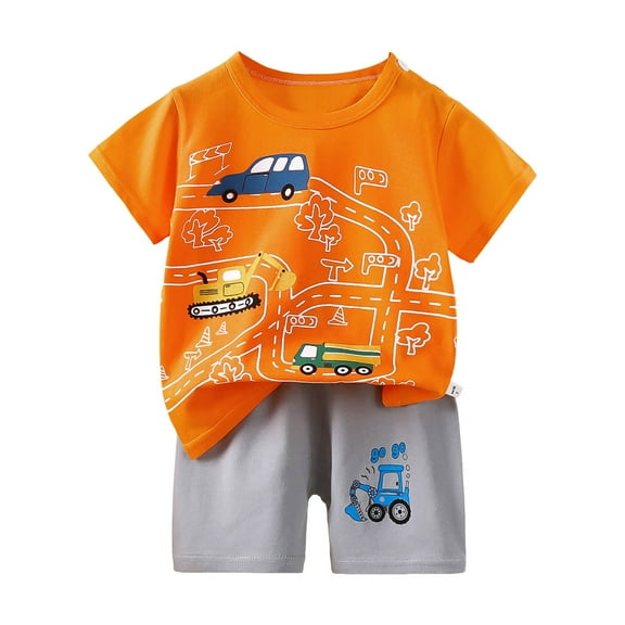 UAYOTSE Boys Short Sleeved Shorts Suit Comfortable Breathable Fashion Casual Cartoon Children Short Sleeved Suit clothes under $5.00 size 7 girls(7-8 Years,Orange)