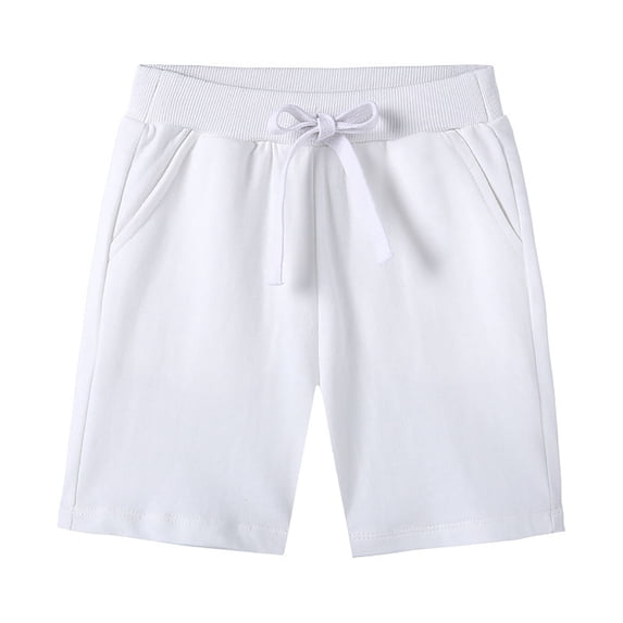 UAYOTSE Boys Shorts Comfortable Soft Breathable Pocket Drawstring Solid Color Shorts,5-6 Years White