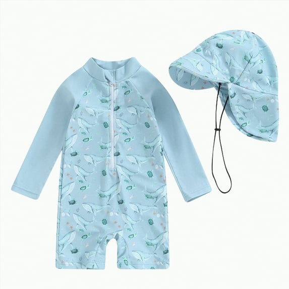 UAYOTSE Boys Swimsuit Long Sleeve Zipper Swimsuit Sun Protective Clothing Bathing Swimwear Beachwear,Sizes 6-12 Months