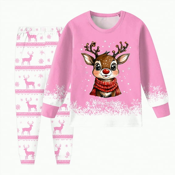 UAYOTSE Boys and Girls Long Sleeve Trousers Set Comfortable Soft Fashionable Christmas Print Children Pajamas Set,Sizes 5-6 Years