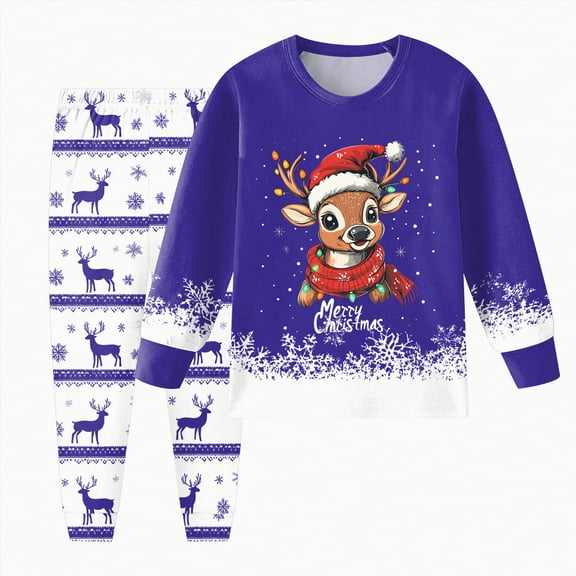 UAYOTSE Boys and Girls Long Sleeve Trousers Set Comfortable Soft Fashionable Christmas Print Children Pajamas Set,Sizes 7-8 Years