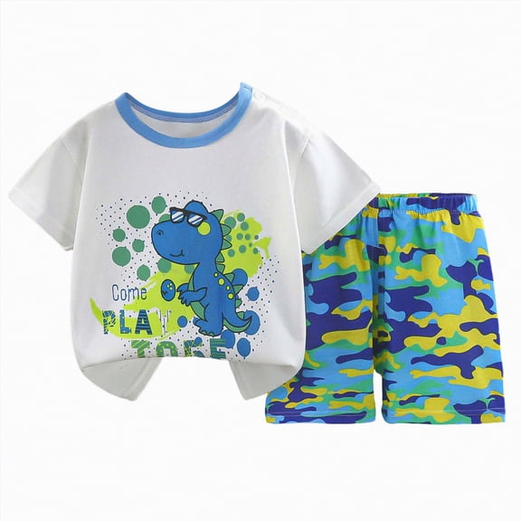 UAYOTSE Breathable Soft Toddler Pajamas 2-Piece Set Short Sleeve Top Elastic Shorts Unisex Sleepwear Dailywear for Boys Girls Spring Summer,Sizes 9-18 Months