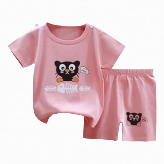 UAYOTSE Breathable Soft Toddler Unisex Pajamas Set Short Sleeve Top & Loose Shorts Sleepwear Homewear Dailywear for Boys Girls Spring Summer Outings,Sizes 3-9 Months
