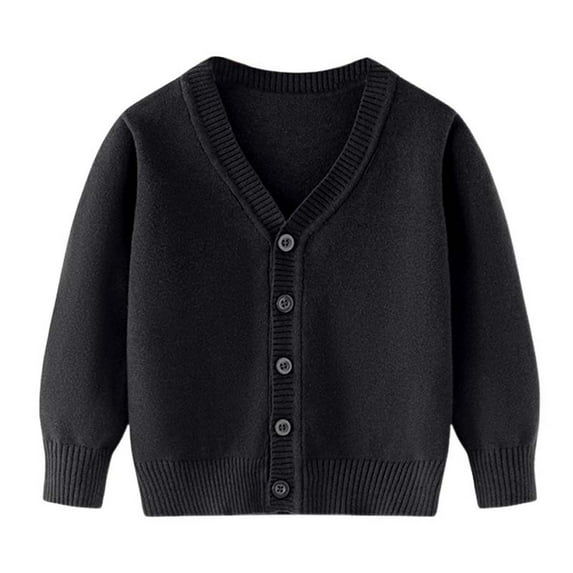 UAYOTSE Girls Cardigan Sweater Button Long Sleeve School Uniform Crewneck Knit Solid Sweaters Tops(4-5 Years,I1-Black)