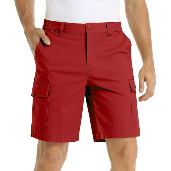 UAYOTSE Cargo Shorts for Men,2025 Summer Casual Elastic Waist Bermuda Shorts Loose Fit Knee Length Shorts with Multi Pockets,Red XL