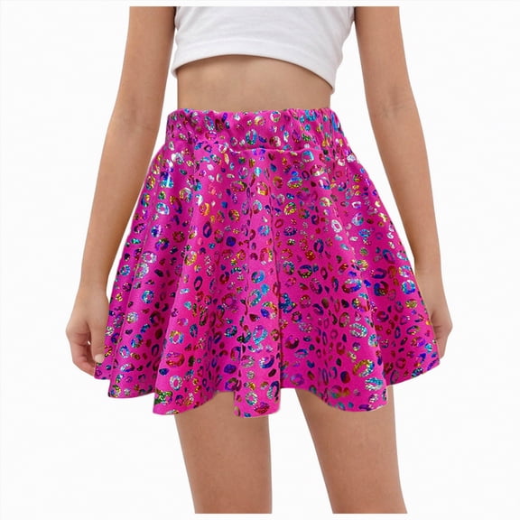 UAYOTSE Carnival Party Girls Fashionable Shiny Dance Skirt Performance Short Skirt,Sizes 13-14 Years