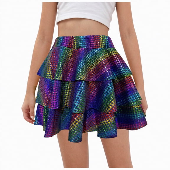 UAYOTSE Carnival Party Girls Fashionable Shiny Dance Skirt Performance Short Skirt,Sizes 15-16 Years