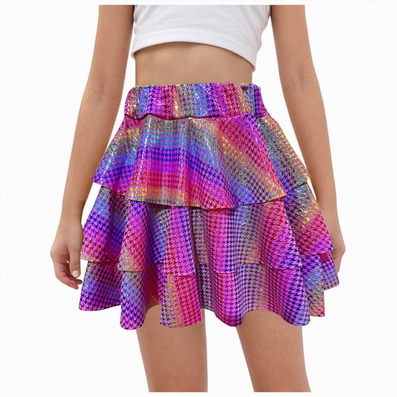UAYOTSE Carnival Party Girls Fashionable Shiny Dance Skirt Performance Short Skirt,Sizes 7-8 Years