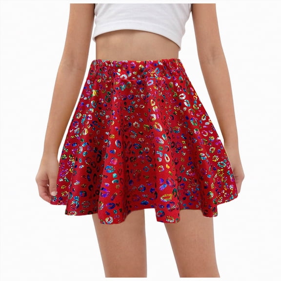 UAYOTSE Carnival Party Girls Fashionable Shiny Dance Skirt Performance Short Skirt,Sizes 7-8 Years