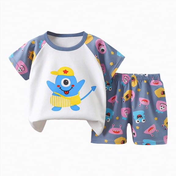 UAYOTSE Children Vest Suit Boy Shorts Summer Baby Fashion Cartoon Print Children Clothing,Sizes 6-12 Months