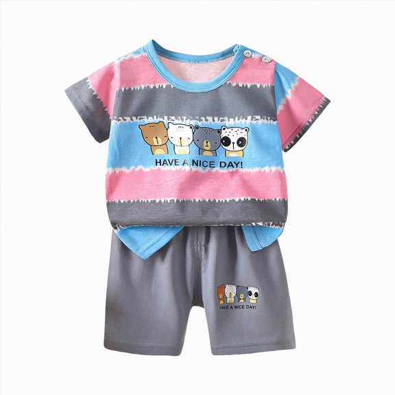 UAYOTSE Children's Short Sleeved Suits Pure Cotton Boys' Clothes Girls' T Shirts Baby Summer Clothes,Sizes 7-8 Years