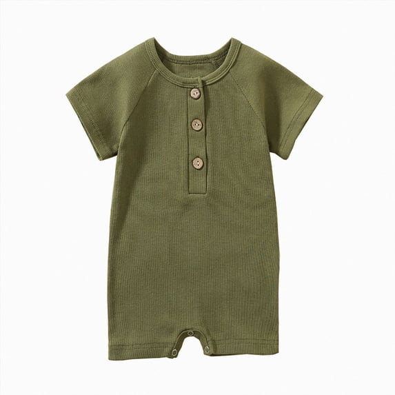 UAYOTSE Children's Solid Breathable Cotton Jumpsuit Summer Clothes Boys Girls Round Neck Short Sleeve Rompers,Sizes 18-24 Months
