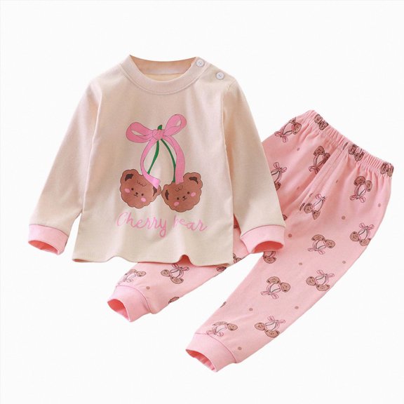UAYOTSE Childrens Comfortable and Breathable Fall Winter Long Sleeved Home Clothes Two Piece Set with Cute Cartoon Pattern,Sizes 18-24 Months