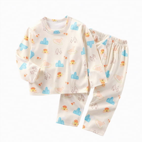 UAYOTSE Childrens Comfortable and Breathable Long Sleeved Home Clothes Cute Cartoon Pattern Pajama Set,Sizes 5-6 Years