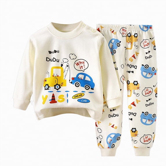 UAYOTSE Childrens Comfortable and Breathable Long Sleeved Home Clothes Cute Cartoon Pattern Pajama Set,Sizes 6-12 Months
