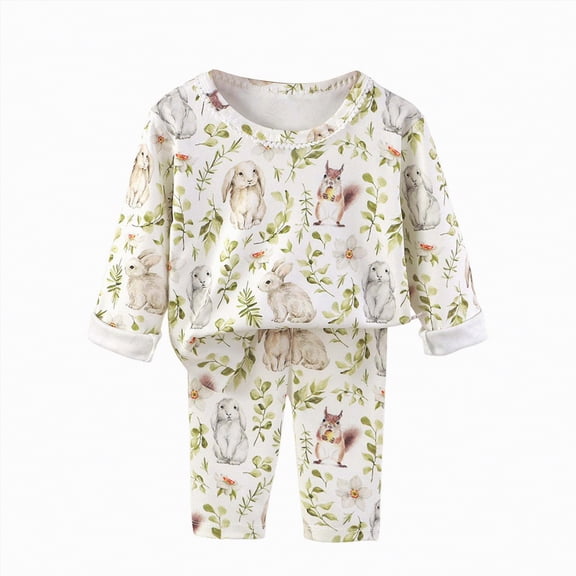 UAYOTSE Childrens Comfortable and Breathable Long Sleeved Home Clothes Cute Cartoon Pattern Pajama Set,Sizes 7-8 Years