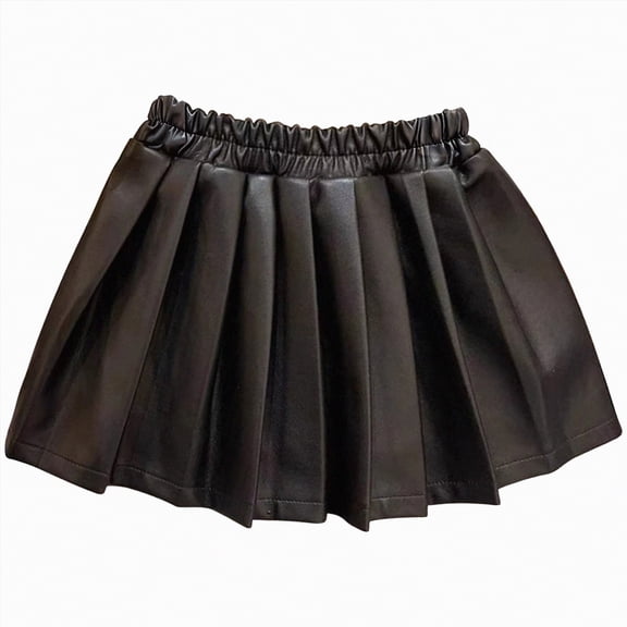UAYOTSE Childrens Retro School Washed Leather Fleece Lined Skirt Girls Short Skirt,Sizes 3-4 Years