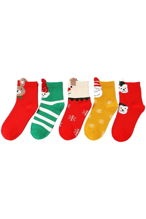 Christmas Socks for Toddler Baby Non-slip Holiday Winter Warm Thicken Cotton Socks with Grippers,3-5 Years Red