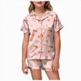 thumbnail image 1 of UAYOTSE Collared Button‑Up Satin Pjs Set for Girls, Short Sleeve Top and Sleep Shorts, 2‑Piece Loungewear Built for Kids Indoor Daily Life Size 8-9 Years, 1 of 5