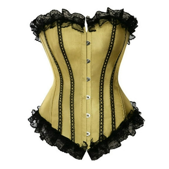 UAYOTSE Corset Tops for Women Satin Lace Up Plus Size Overbust Waist Cincher Bustier,Yellow L