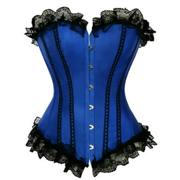 UAYOTSE Corsets Shapewear for Women Floral Lace Adjustable Waist Cincher Solid Color Overbust,Blue 4XL