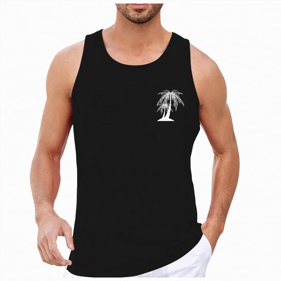 UAYOTSE Fashion Men's Tank Top Summer Sleeveless Top Breathable Comfortable Coconut Tree Small Pattern Seaside Vacation Casual Style,Sizes L