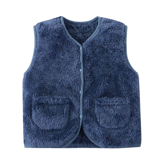 UAYOTSE Fleece Vest Girls Boys Sleeveless Fleece Jacket Plain V Neck Jacket Loose Comfortable Vest Winter Warm Teddy Vest Outdoor Winter Jacket(O58-Blue,5-6 Years)