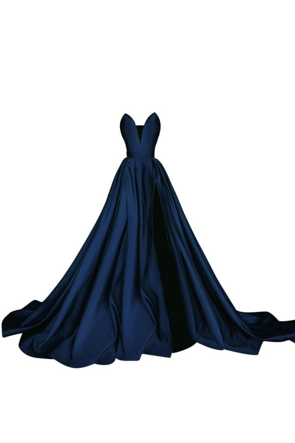 Formal Evening Dresses for Women Elegant Evening Party Prom Dress Long Sexy V Neck Sleeveless Split Wrap,Navy L