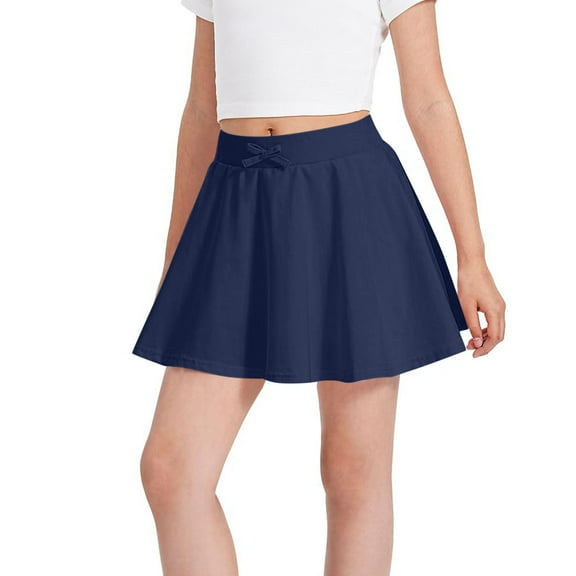 UAYOTSE Girl High Waisted Pleated Skirt A-Line Mini Skirt School Uniform Skater Tennis Skirts with Lining Shorts(5-6 Years,D38-Navy)