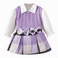 thumbnail image 1 of UAYOTSE Girl's 3 Piece Outfit Flounce Sleeve Button Down Shirt V Neck Sweater Vest Plaid Skirt Set,Sizes 3-4 Years, 1 of 9