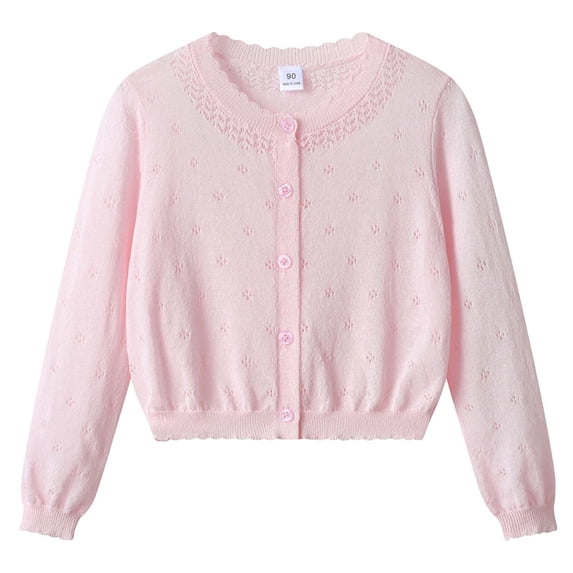UAYOTSE Girl's Crewneck Lightweight Button-up Cardigan Cotton Knit Sweater Casual Cute Outerwear(6-7 Years,F31-Light Gray)