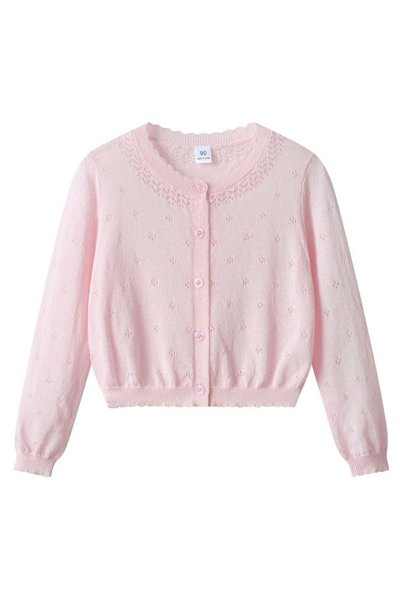 Girl's Crewneck Lightweight Button-up Cardigan Cotton Knit Sweater Casual Cute Outerwear(6-7 Years,F385-Orange)