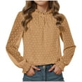 thumbnail image 1 of UAYOTSE Girl's Dressy Ruffle Chiffon Jacquard Blouses Long Sleeve Teens Crewneck Loose Tunic Tops Casual Solid Tshirts(R131-Brown,9-10 Years), 1 of 5