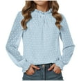 thumbnail image 1 of UAYOTSE Girl's Dressy Ruffle Chiffon Jacquard Blouses Long Sleeve Teens Crewneck Loose Tunic Tops Casual Solid Tshirts(R132-Light Blue,12-13 Years), 1 of 5