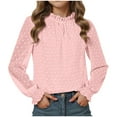 thumbnail image 1 of UAYOTSE Girl's Dressy Ruffle Chiffon Jacquard Blouses Long Sleeve Teens Crewneck Loose Tunic Tops Casual Solid Tshirts(R134-Pink,12-13 Years), 1 of 5