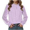 thumbnail image 1 of UAYOTSE Girl's Dressy Ruffle Chiffon Jacquard Blouses Long Sleeve Teens Crewneck Loose Tunic Tops Casual Solid Tshirts(R225-Light Purple,6-7 Years), 1 of 5