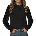 thumbnail image 1 of UAYOTSE Girl's Dressy Ruffle Chiffon Jacquard Blouses Long Sleeve Teens Crewneck Loose Tunic Tops Casual Solid Tshirts(R84-Black,12-13 Years), 1 of 5