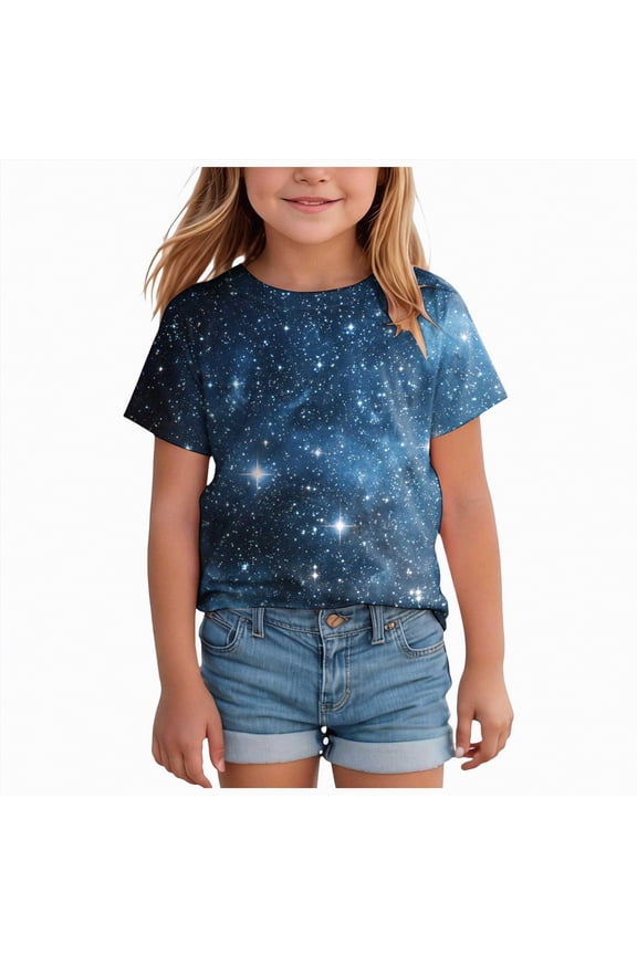 Girl's Graphic Tees Kids Cute Shirts Nebula Slogan Loose Fit Casual Summer Tops,Sizes 12-13 Years