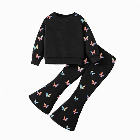 UAYOTSE Girls 2 Piece Cute Outfits Long Sleeve Butterfly Sweatshirt and Elastic Flared Pants Fall Clothing Set Size 4 Years