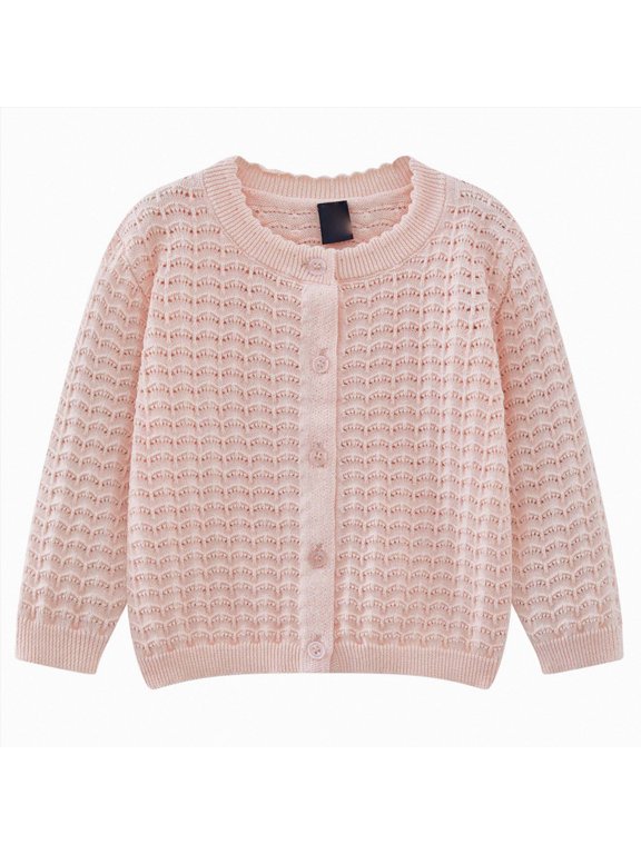 UAYOTSE Girls Cardigan Open-Weave Knit Button Front Crew Neck Long Sleeve Sweater
