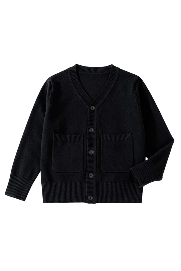 Girls Cardigan Sweater Long Sleeve School Uniform Knit Cardigan Button Sweater Jacket Outwear(11-13 Years,I24-Black)