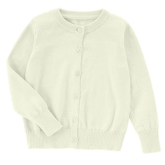 UAYOTSE Girls Cardigan Sweaters 10-12 Girls Button Down Cardigan Kids Long Sleeve Crewneck Uniform Knit Sweater(4-5 Years,I207-White)