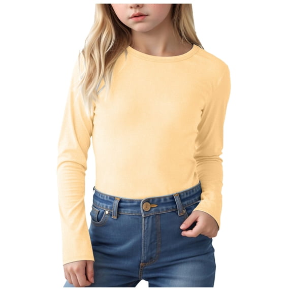 UAYOTSE Girls Casual Long Sleeve T Shirts Basic Crewneck Striped Tunic Blouses Tops(R127-Light Yellow,2-3 Years)