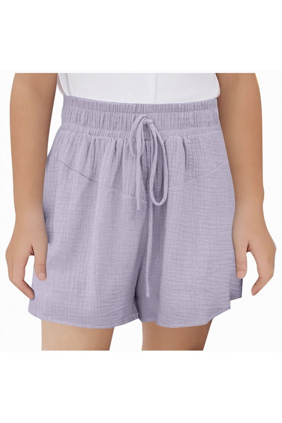 Girls Casual Loose Fit Solid Color Shorts For Everyday Outdoor And Sports Activities Comfortable Breathable Summer School Uniform Pants,Sizes 7-8 Years