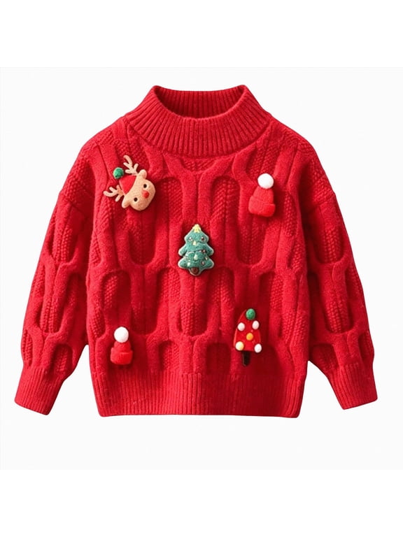 UAYOTSE Girls Christmas Sweater Cable Knit 3D Holiday Ornament Pullover Warm Winter Top