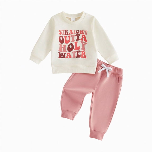 UAYOTSE Girls Comfortable and Breathable Set Cute Cartoon Printed Long Sleeve Top Pants Two Piece Set,Sizes 12-18 Months